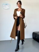 Trench Coat Elegante Ajustado a la Cintura de Manga Larga