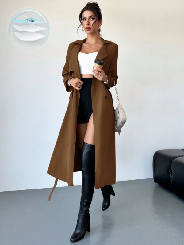 Trench Coat Elegante Ajustado a la Cintura de Manga Larga - Image 17