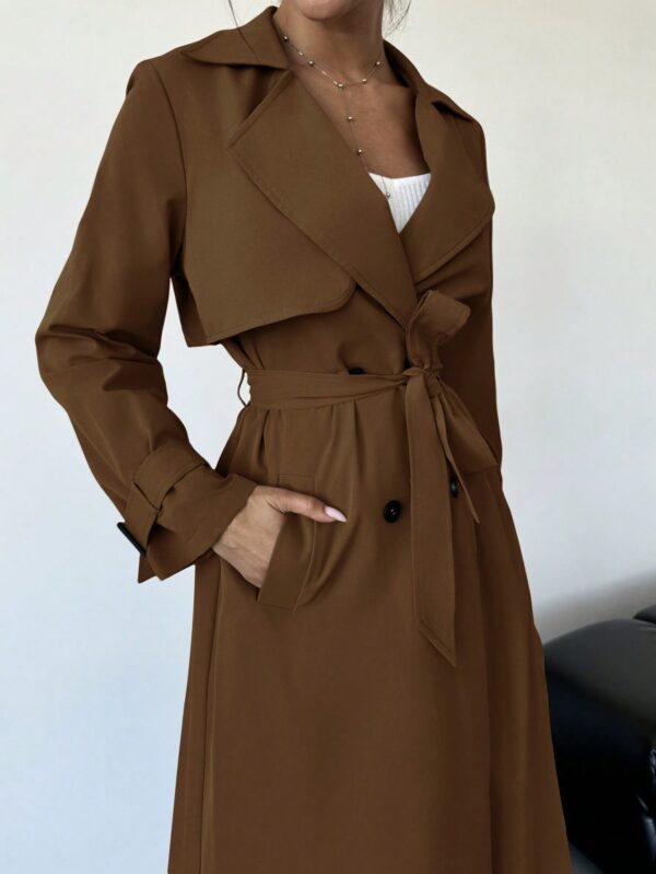 Trench Coat Elegante Ajustado a la Cintura de Manga Larga - Image 18