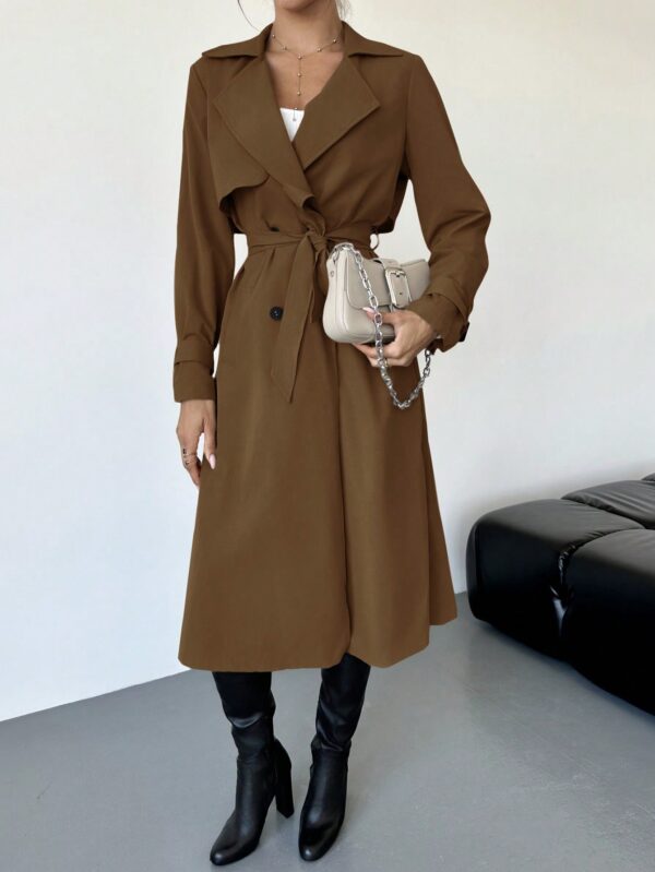 Trench Coat Elegante Ajustado a la Cintura de Manga Larga - Image 19
