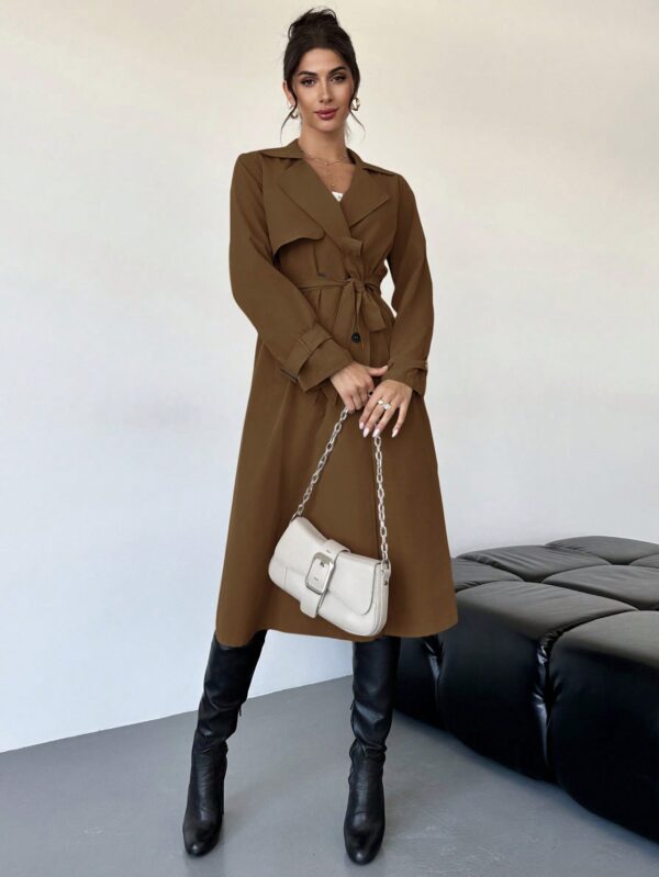 Trench Coat Elegante Ajustado a la Cintura de Manga Larga - Image 20