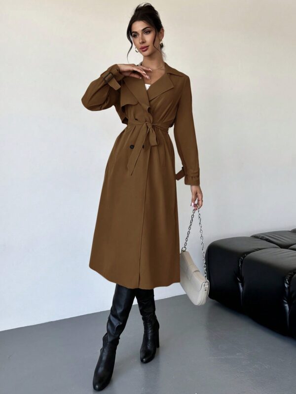 Trench Coat Elegante Ajustado a la Cintura de Manga Larga - Image 21