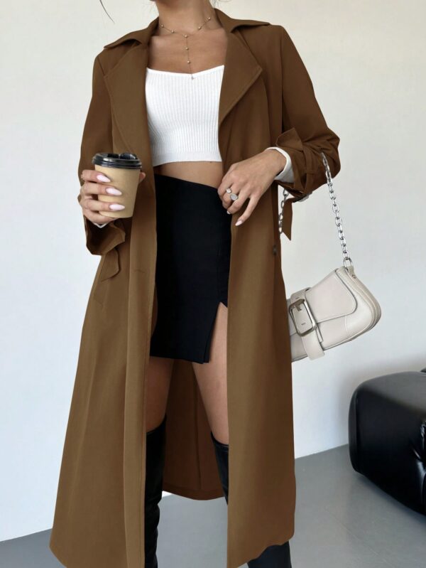 Trench Coat Elegante Ajustado a la Cintura de Manga Larga - Image 22