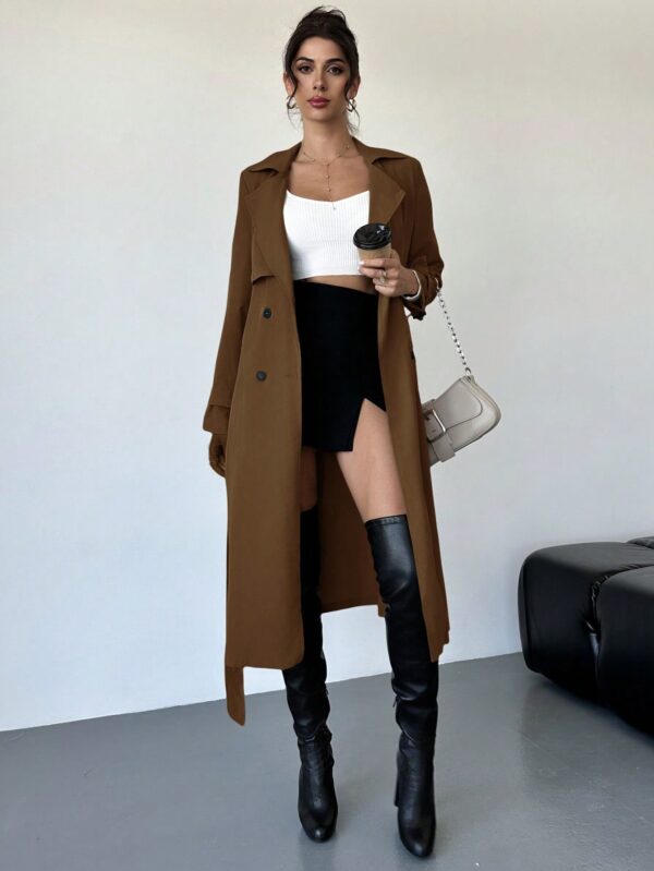Trench Coat Elegante Ajustado a la Cintura de Manga Larga - Image 23