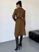 Trench Coat Elegante Ajustado a la Cintura de Manga Larga
