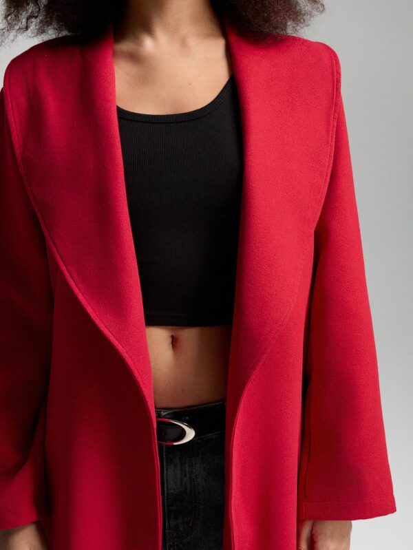 Chaqueta Larga de Color Sólido con Cinturón y Bolsillos - Image 13