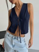 Blusa de Lino Sin Mangas con Lazo Frontal