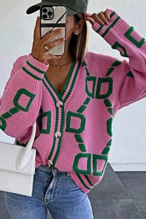 Sweater Tejido de Otoño/Invierno con Cuello en V y Botones