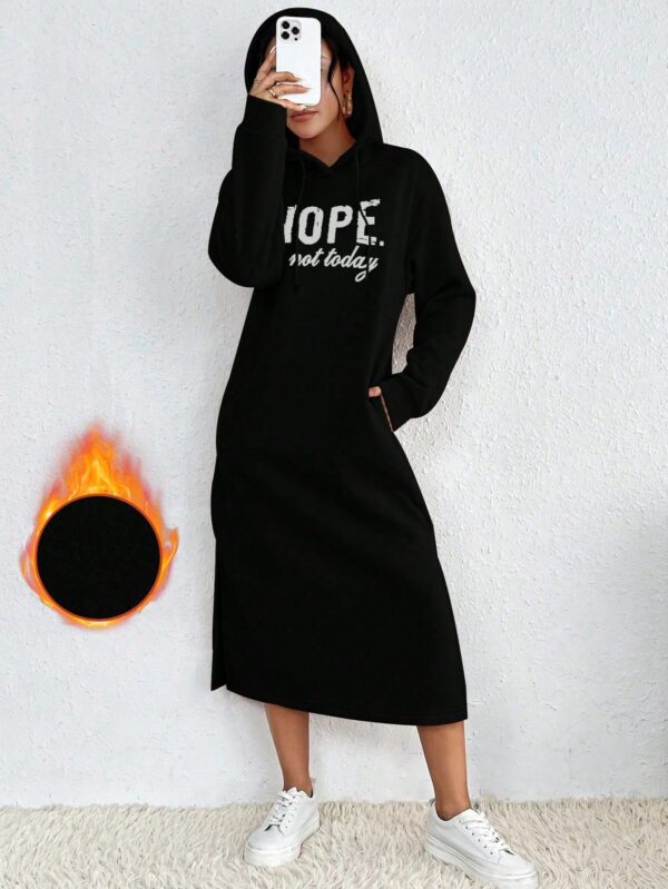 Vestido Sudadera con Capucha y Estampado de Letras - Image 8