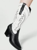 Botas Negras de Estilo Vaquero con Bordado y Tacón Robusto