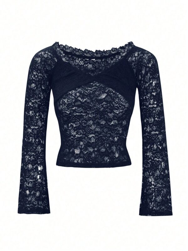 Blusa Y2K Ajustada con Hombros Descubiertos y Manga Larga de Encaje - Image 22
