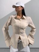 Blusa de Negocios Casual a Rayas con Botones y Manga Larga