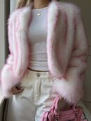 Chaqueta Fluffy Manga Larga Casual Color Sólido