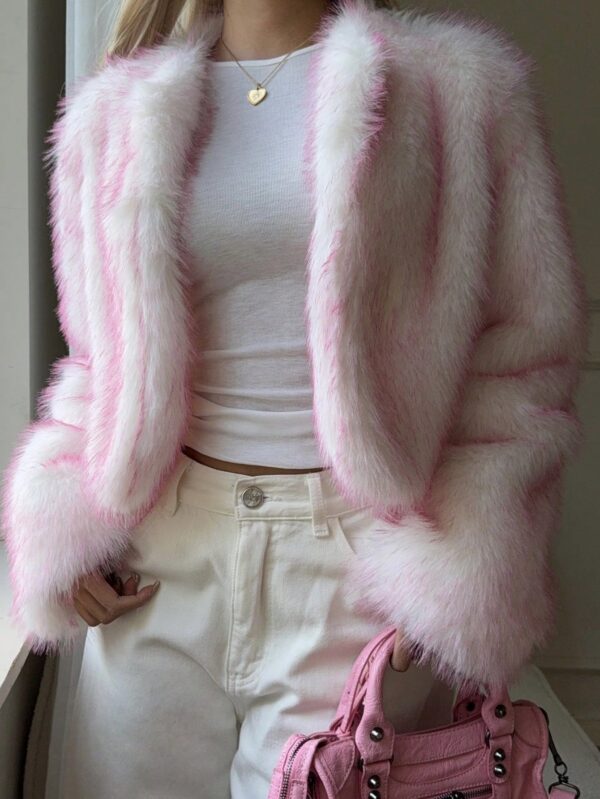 Chaqueta Fluffy Manga Larga Casual Color Sólido - Image 24