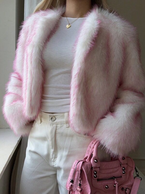 Chaqueta Fluffy Manga Larga Casual Color Sólido - Image 23
