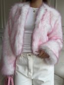 Chaqueta Fluffy Manga Larga Casual Color Sólido