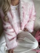 Chaqueta Fluffy Manga Larga Casual Color Sólido