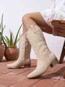 Botas de Tacón Medio con Bordados Estilo Western y Acabado Brillante