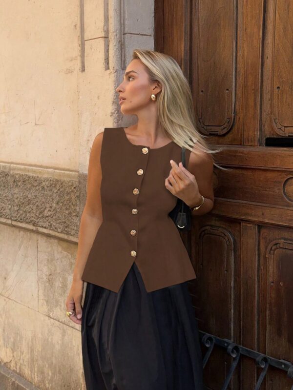 Chaleco Elegante de Botones Metálicos con Cuello Redondo - Image 67
