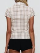 Blusa Cuadrillé Clásica con Botones y Manga Corta