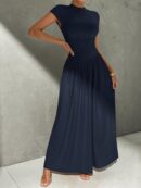 Vestido Midi Asimétrico A-Line Elegante y Simple con Cuello Alto