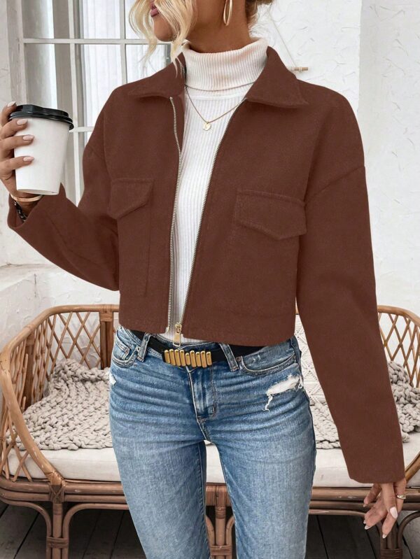 Chaqueta de Lana Negra de Manga Larga y Hombros Caídos - Image 15