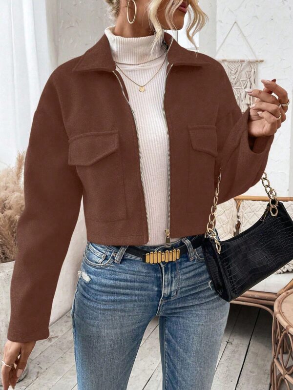 Chaqueta de Lana Negra de Manga Larga y Hombros Caídos - Image 19
