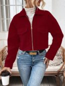 Chaqueta de Lana Negra de Manga Larga y Hombros Caídos
