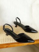 Zapatos de Tacón Gatito en Charol con Punta Afilada y Espalda Abierta