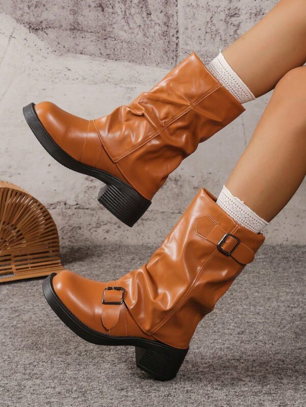 Botas Negras de Estilo Occidental con Hebilla y Suela Gruesa - Image 14