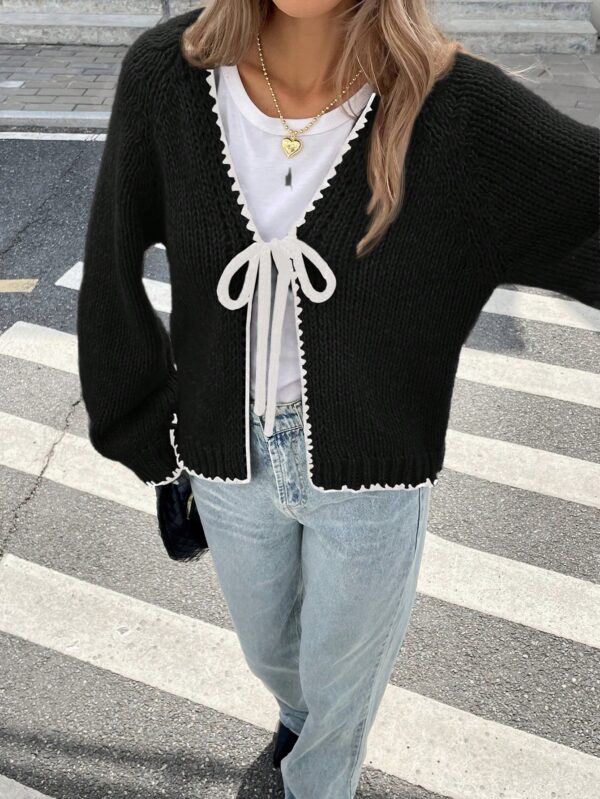 Cardigan Casual de Manga Larga con Detalles Contrastantes - Image 4