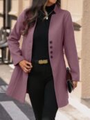 Chaqueta de Lana con Cuello Alto y Entallada para Mujer