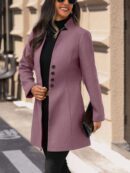 Chaqueta de Lana con Cuello Alto y Entallada para Mujer