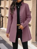 Chaqueta de Lana con Cuello Alto y Entallada para Mujer