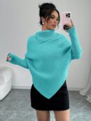 Sweater Asimétrico de Cuello Alto con Manga Murciélago