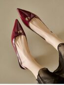 Zapatos de Tacón Gatito en Charol con Punta Afilada y Espalda Abierta