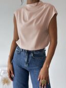 Blusa Elegante Asimétrica con Cuello Mao y Pliegues
