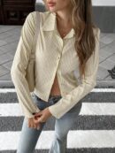 Camisa a Rayas de Manga Larga para Mujer Estilo Casual