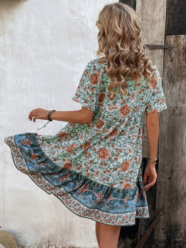 Vestido Bohemio Playa con Estampado Floral y Lazo en Escote - Image 14