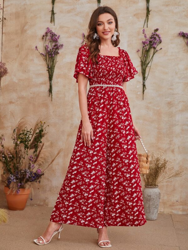 Mono Floral con Volantes y Escote Cuadrado - Image 3