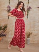 Mono Floral con Volantes y Escote Cuadrado