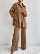 Conjunto Casual de Blusa Suelta y Pantalones con Manga Caída