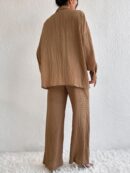 Conjunto Casual de Blusa Suelta y Pantalones con Manga Caída