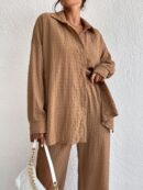 Conjunto Casual de Blusa Suelta y Pantalones con Manga Caída