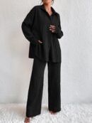 Conjunto Casual de Blusa Suelta y Pantalones con Manga Caída