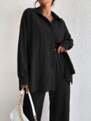 Conjunto Casual de Blusa Suelta y Pantalones con Manga Caída
