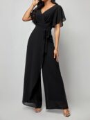 Mono Elegante de Pierna Ancha con Lazo y Mangas Mariposa