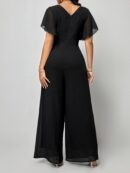 Mono Elegante de Pierna Ancha con Lazo y Mangas Mariposa