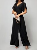 Mono Elegante de Pierna Ancha con Lazo y Mangas Mariposa