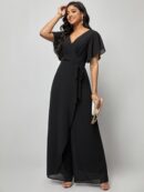 Mono Elegante de Pierna Ancha con Lazo y Mangas Mariposa